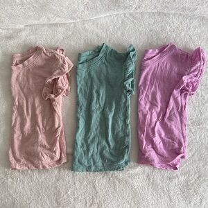 Cat & Jack Ruffle Sleeve Tee Trio - Pink, Green, Purple
